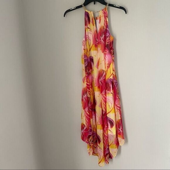 Jennifer Lopez Halter Neck Chain Neck Floral Colorful Sleeveless Summer Dress - Picture 4 of 6